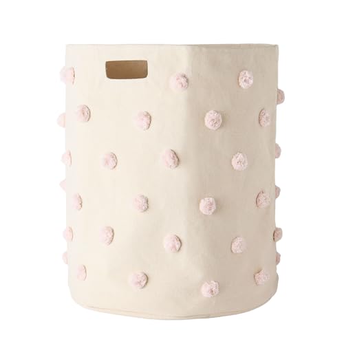 Image of Pehr Pom Pom Basket, Blush Hamper | 100% Cotton Canvas Storage for Nursery, Playroom & Home | Decorative Organizer | 18"D x 20"H