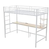 OSJ ロフトベッド システムベッド シングル デスク付き 収納ラック付き 耐荷重250kg 高さ170cm 極太支柱50mm 16本寝床支柱 スチール パイプベッド 耐震設計 左右設置対応 部屋干し対応 (ブラック/ホワイト)