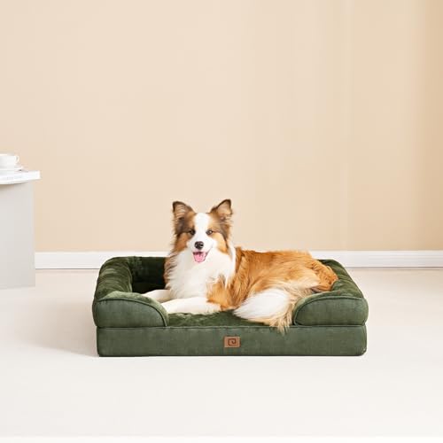 EHEYCIGA Orthopädisches Hundebett Grosse Hunde, 112x81cm, Memory Foam Hundekorb XL, Waschbar Hundesofa Wasserdicht rutschfest, Hundecouch mit Hohem Rand, Dunkel Grün