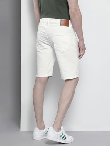 Image of The Indian Garage Co Men Slim Fit Solid Mid-Rise Denim Shorts