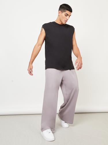 Image of Styli Men Solid Wide Leg Trackpant with Drawstring Closure | Stylish Oversized Trackpant for Men | Perfect for Casual, Party & Everyday Wear