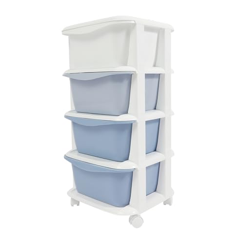 TITIDU 4 Tier Gradient Organizer Storage Box Blue Gradient with Wheels Pushable,Kids Storage Unit,Toy Organizer for Kids Bedroom Living Room for Boys Girls Toddlers, Blue