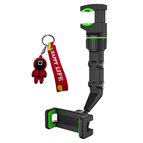 360 Rear View Mirror Phone Holder Phone Stand for Car Mount, Cell Phone Automobile Cradle and GPS Holder, Adjustable Car Back Seat Mobile Phone Holder Degrees Rotating Retractable (Black)