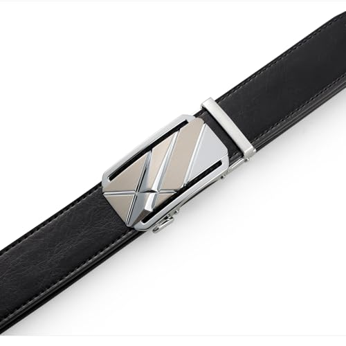 Image of Drowsmen Leather ratchet belt 1 3 /8 inch with Click Sliding Automatic Buckle, Adjustable belt Trim to Fit