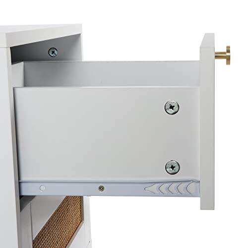 Giluta Rattan Nightstand with 2 Drawers, Solid Wood Bedside Table, Boho Night Stand, Easy Assembly Mid-Century Side Table for Living Room, Bedroom (White/Gold) - Image 3