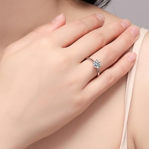 S925 Sterling Silver 0.5/1/2/3 Carat Diamond Women's Engagement Rings,Classic 6-Prong Ring, Round Cut Diamond Wedding Ring, VVS1 D-Color2