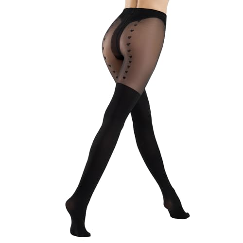 Image of MANZI Mock Suspender Pantyhose for Women Faux Thigh High Stockings Black Over the Knee Goth Sparkly Tights