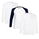 Fruit of the Loom Valueweight Long Sleeve T Baseball T, Größe:XXL, Farbe:2 Weiss + 1 Base WhiteNavy + 1 HLKauf Notizblock