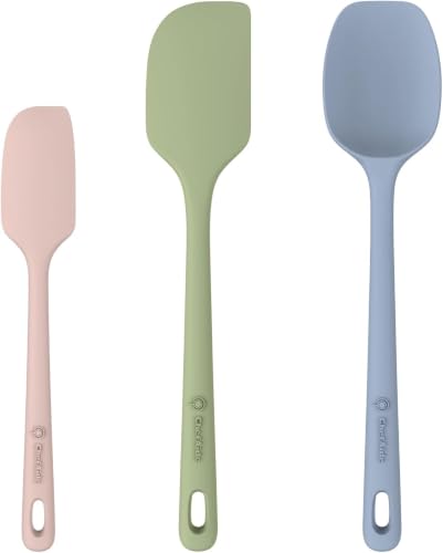 Image of ChefAide 3 Pieces Silicone Spatula Set, Food Grade Rubber Spatula, Upgrade Strong Handle with Ergonomic Grip, Heat Resistant for Nonstick Cookware, Cooking