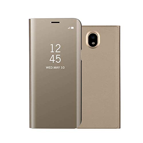 for Samsung Galaxy J7 2018 Case,Galaxy J7 V 2nd Gen/J7 Refine/J7 Star/J7 TOP/J7 Aero/J7 Crown Case, Smart Clear View Plating Stand PC Mirror Flip Cover Protective Case with Kickstand - Black