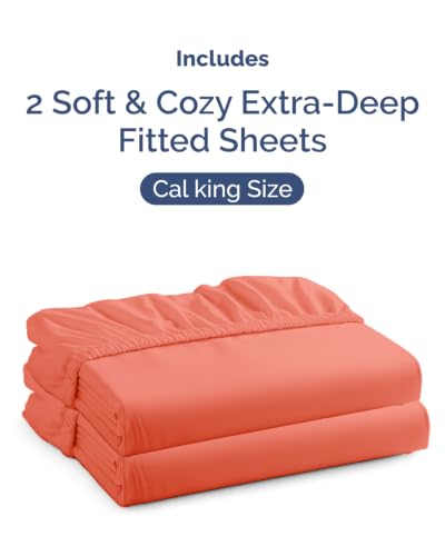 Image of CGK Linens 2 Pack Extra Deep Cal King Fitted Sheets - Coral