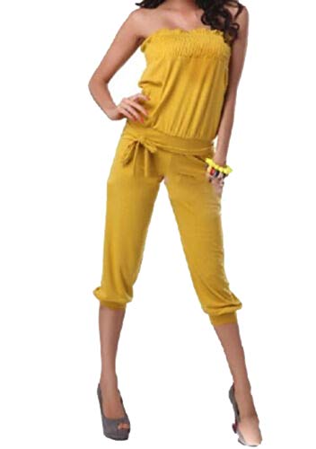 Ovender Combinaison élégante pour femme avec pantalon long pour cérémonie (XL, noir) - Jaune - Taille Unique Cover