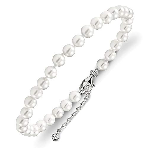 Sterlingmajestik Rh Pl 6mm Imitat Sea Shell Mermaid Nautical Jewelry Pearl Cubic Zirconia Cz 2 Inch Adjustable Chain Plus Size Extender Anklet Ankle Beach Bracelet Fashion Jewelry For Women Gifts
