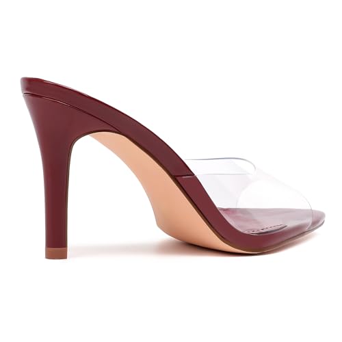Image of vivianly Clear Pointed Toe Heels Sandals Transparent Strap Stiletto High Heels Slip on Mules for Women