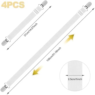 Bed Sheet Clips, 4PCS Adjustable Bed Sheet Straps, Elastic Sheet Straps Suspenders Clips for Bedding, Fitted Bed Sheet Grippers to Keep Your Sheets in Place