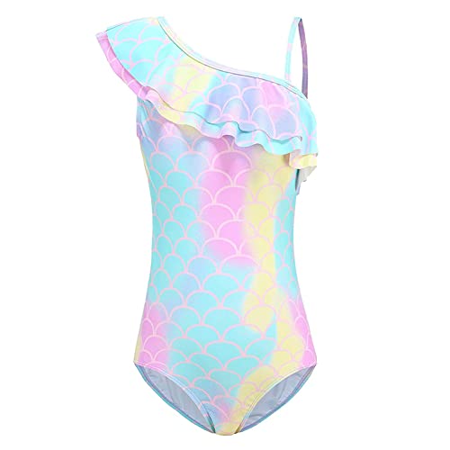 L SERVER Bañador Natacion Niña con Correas Ajustables Los Hombros Sirena Verano Traje de Baño Una Pieza para Edad 5-12 Años, Verde, 110 Cover