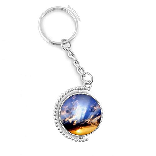 Llaveanillo de la cadena con nubes cielo azul naranja giratorio anticaídas