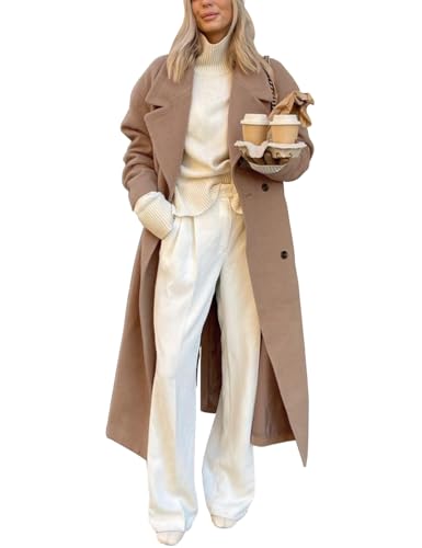 IDEALSANXUN Womens Long Wool Coats Fall Winter Big Notch Lapel Oversized Peacoat Overcoat