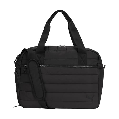 PUMA Isla Carryall feminino, moderno Weekender com bolso para sapatos, alça removível e estilo acolchoado, Preto, One Size, Isla Carryall, Weekender moderno com bolso para sapatos, alça removível e