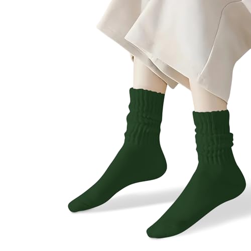 Image of COUVER Womens Scrunched Slouch Socks Soft Cotton Breathable Retro Crew or Knee High, Multiple Colors