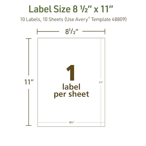 Image of Avery EcoFriendly Recycled Shipping Labels, 8-1 /2 inch x 11 inch Full-Sheet Labels, White, Permanent Adhesive, Laser & Inkjet Printers, 10 Total, Great for Mailing, Product Merchandising, and More (48809)