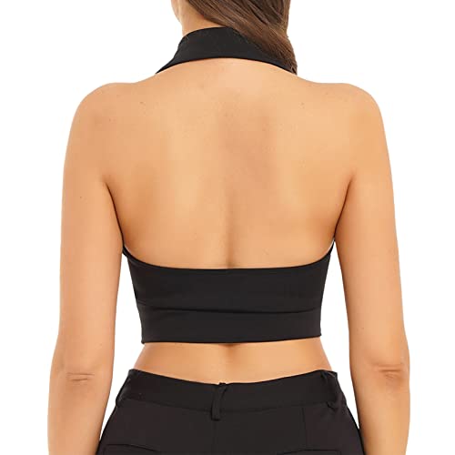 Choomomo Womens Notched Lapel Backless Button Suit Vest Waistcoat Lady Spring Autumn Slim Fit Outerwear2