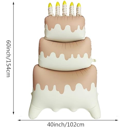 Image of Happy Birthday Cake Foil Standing Balloons 60 Inch,Giant Three-Tier Matte Caramel Cream Large Happy Birthday Mylar Balloon for Girls Women Boys Kids Baby Shower Birthday Party Decorations Supplies