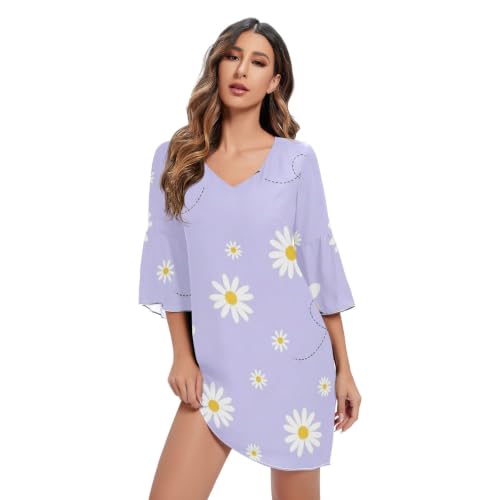 Robe courte imprimée fleurs marguerites jaunes vêtement mode femme style bohème chic été