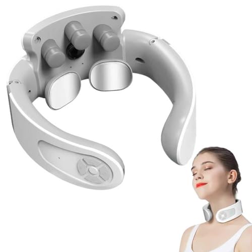 Masajeador Cervical, Masajeador Cuello Eléctrico Portátil Voz Inteligente con Terapia Calor 42°C, 5 modos y 15 Niveles Intensidad de Masajeador Cervicals y Cuello para Viajes, Familia