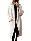 Hooever Women's Winter Double Breasted Wool Coat Drop Shoulder Long Sleeve Notch Lapel Long Trench Coat(Apricot-M)