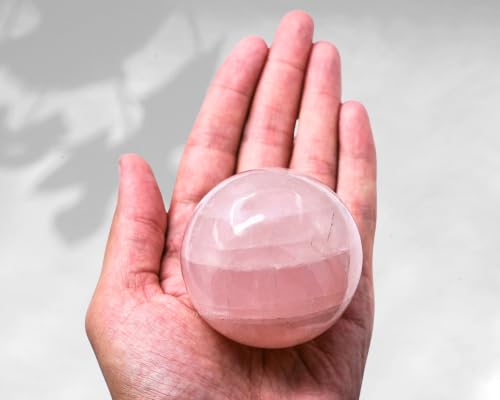 Image of Certified Rose Quartz Crystal Ball for Meditation - Premium Crystal Vastu Items for Home and Feng Shui Items for Good Luck - Ideal for Pooja Supplies and Spiritual Practices (2.5 inch Inch)