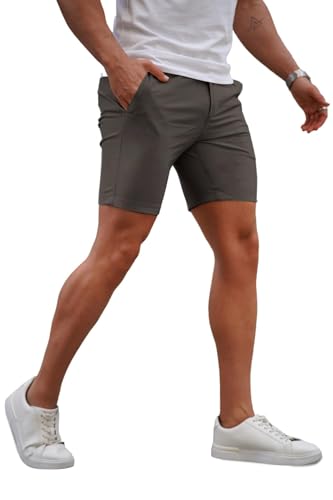 Image of GINGTTO Mens Slim Fit Shorts Plaid Chino Short Tapered Leg Skinny Stretch