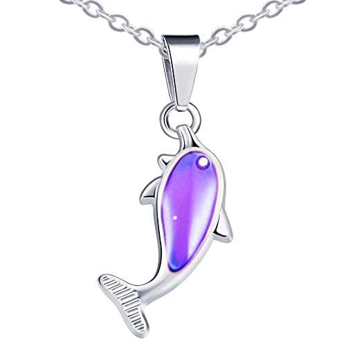 INFINIONLY Collier Créatif en Acier Inoxydable pour Femme et Homme Pendentif de Dauphin Mignon Collier de Température Enfant La Couleur Change de la Température