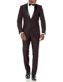 Perry Ellis Men's Slim Fit Stretch Wrinkle-Resistant Tuxedo, Royal Burgundy Dobby, 44 Long