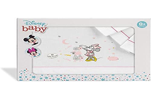 Interbaby MN003-12 Sábanas Cuna Disney Minnie Mouse Blanco y Rosa