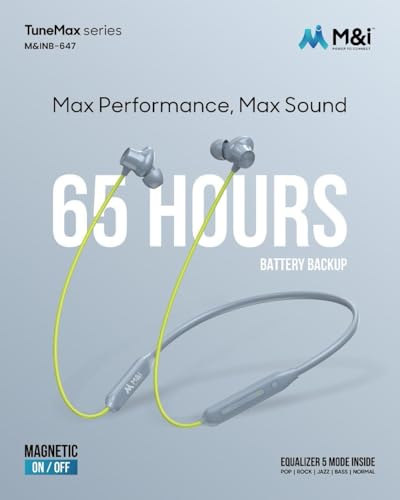 Image of M&I TuneMax NB-647 Wireless Neckband Earphones, 65 Hours Battery Life, Magnetic Auto Connect, 5 EQ Modes (Black)