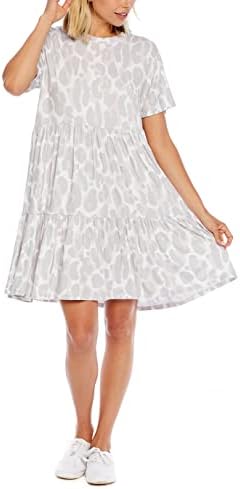 Mud Pie Women's Short Sleeve Tiered Dress, Gray Leopard, Large