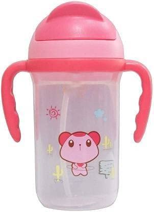 MOM'S PRIDE Straw Sipper Cup with Twin Handle for Easy Grip Anti Spill | Sippy Cup with Spout for Baby & Kids Water/Juice Training Sipper | BPA Free 350ML (Pink)-image-1
