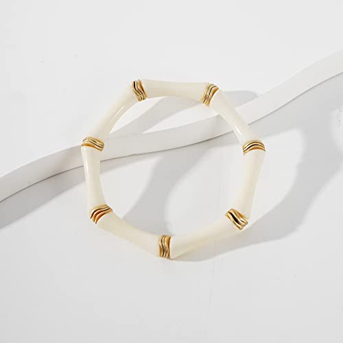 Sajidos Bamboo Tube Bangle Bracelets For Women Stacking Chunky Colorful Acrylic Beads Stretch Bracelets Friendship Summer Beach Bracelet Jewelry (K-Style1 Ivory Tube) #TOP1