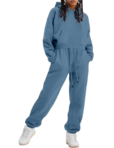 AGERWAY Clothes for Girls Sweatsuit Fall Winter Clothing Sets Fashion Hoodie Sweatshirts and Pants Sets Teenage Girl Clothes 2Pcs Outfits Size 10 12 Grey Blue