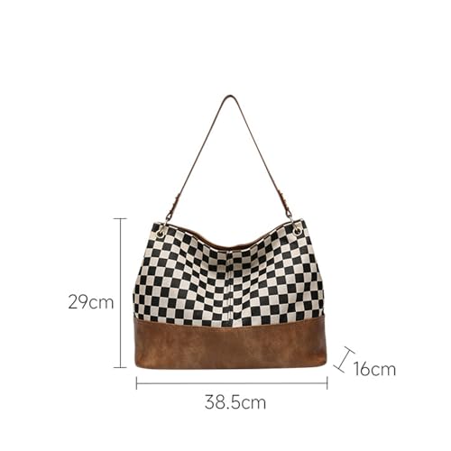 Bolso tote a cuadros grande de mujer para uso diario miniatura 5
