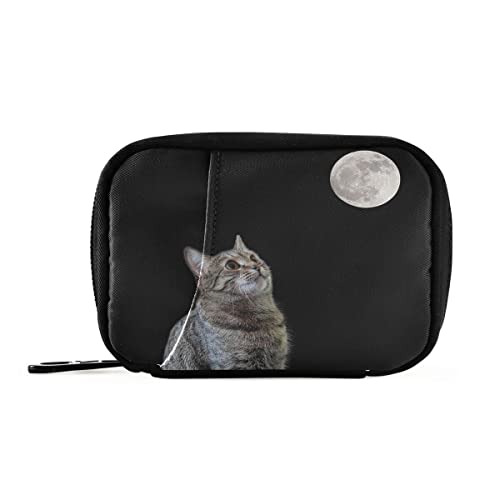 Akiraki ピルケース 薬ケース お薬入れ 小分け 携帯用 コンパクト ねこ 猫柄 月 ブラック 黒 かわいい お薬収納ポーチ 大容量 小物入れ サプリメントケース 常備薬 飲み忘れ防止 旅行 アウトドア 出張