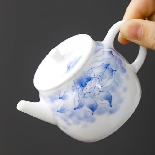 Tetera de cerámica de loto pintada a mano con tapa para juego de té de Kung Fu individual 6