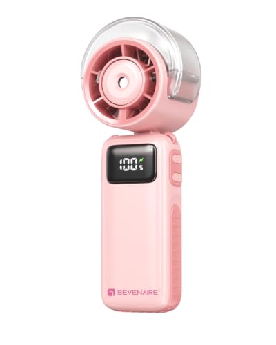 Image of Sevenaire P7 Portable Hand Fan with Mist, Hand fan for summer, High Speed & LED Display - Personal Fans Portable Rechargeable, 16000 RPM Turbo Mini Fan for Travel, Outdoor, Home, Office (Pink)