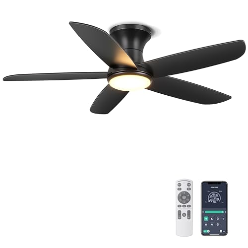 Ohniyou 116 cm Ventilador de Techo con Luz, Control Remoto/APP, Luz Ajustable, Motor DC Silencioso, Ventiladores de Techo Interiores para Dormitorio Sala de Estar Cocina, Negro