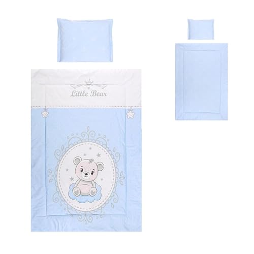 Lorelli Kinderbettwäsche 3-teilig, Decke 140 x 95 Kissen 43 x 35 Laken 150 x 100, Farben:blau Bär