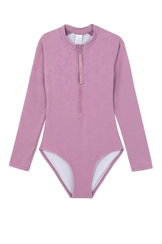 Gottex Kids Textured Long Sleeve Zip Front One Piece Chlorine Fade Resistant and Built-in UPF UV 50+ Protection