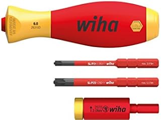 Wiha 41477 easyTorque Adapter elektryczny z uchwytem slimVario i bitami slim-SL/PZ 4-częściowy zestaw momentu obrotowego w blistrze, czerwono-żółty, 2,0 Nm