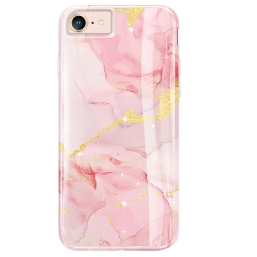 luolnh Compatible with iPhone Se 2022,iPhone Se 2020,iPhone 7 8 Case,Bling Glitter Sparkle Marble Design Bumper Glossy Cover Case for iPhone Se 2020 6 7 8(Dream Pink)
