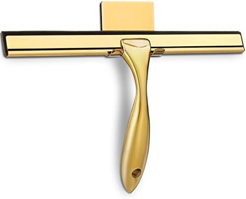 HIWARE All-Purpose Shower Squeegee for Shower Doors, Bathroom, Window and Car Glass - Brass, Stainless Steel, 10 Inches